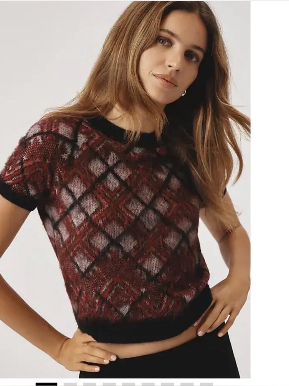 Anthropologie Pilcro Short-Sleeve Lattice Sweater XS